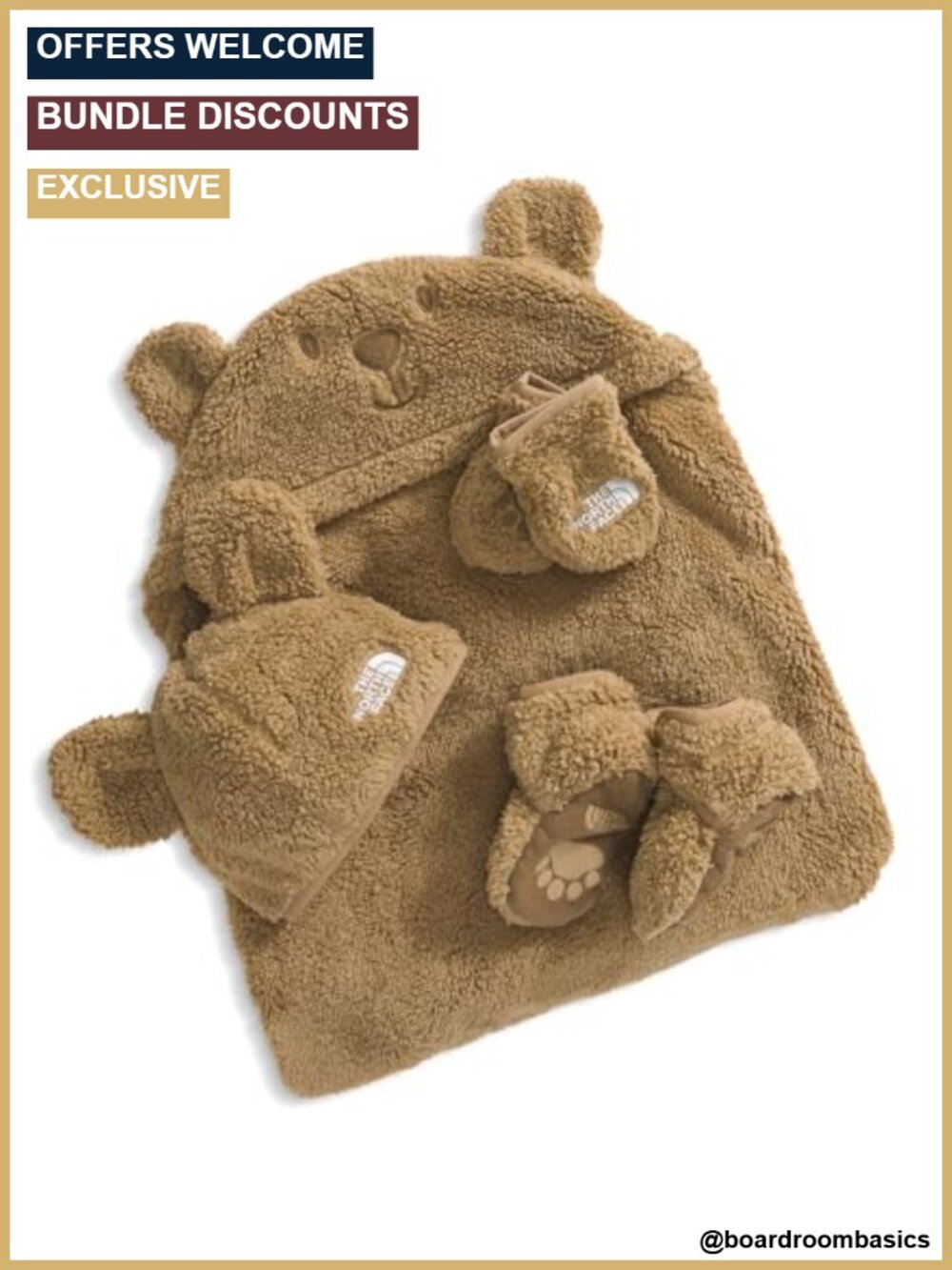 Baby Bear Fleece Hat Mittens Booties Blanket Set 4-Piece Recycled Polyester